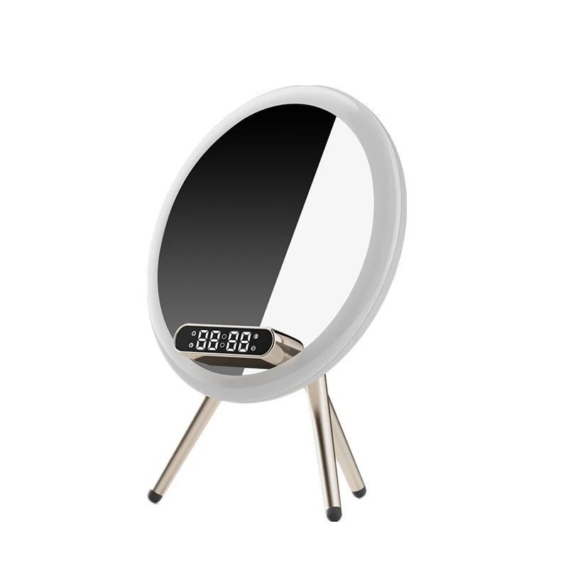Oglinda Machiaj cu LED, Lumina Calda Naturala, Incarcator Wireless, Bluetooth, Boxe Surround, Ceas, Portabila